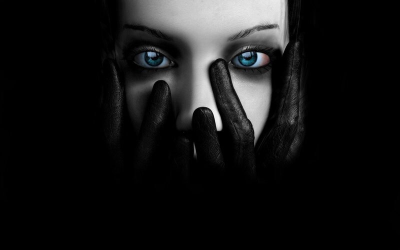 Woman with Blue Eyes — Photograph, Hands
