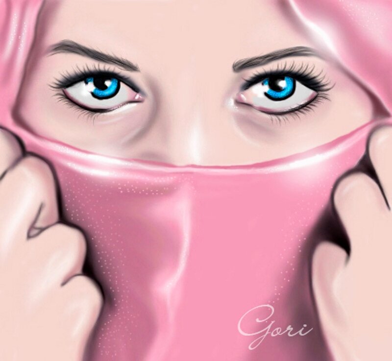 Woman with Blue Eyes — Pink, Dramatic, Digital Art