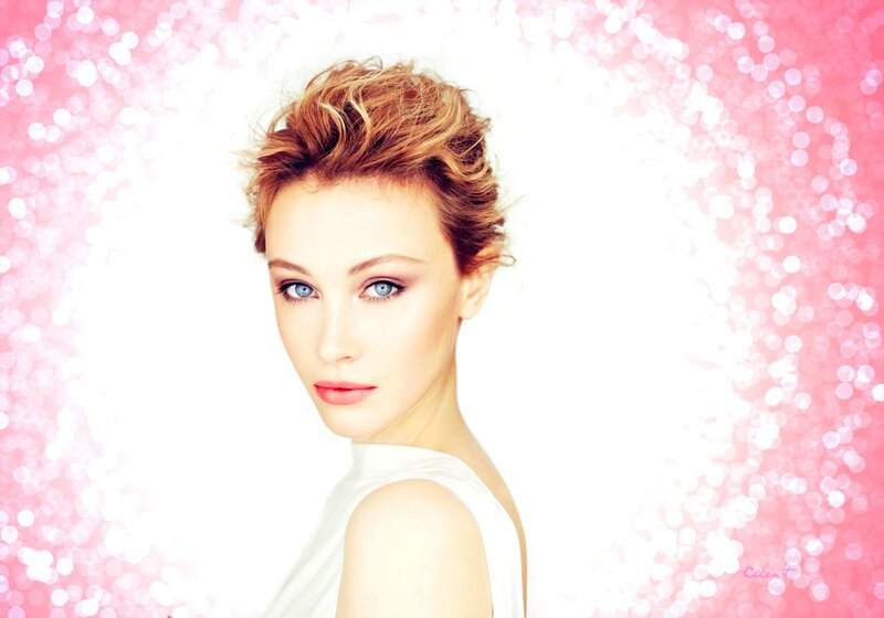 Woman with Blue Eyes — Pink, Dreamy, Photograph