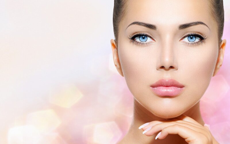 Woman with Blue Eyes — Pink, Serene, Photograph