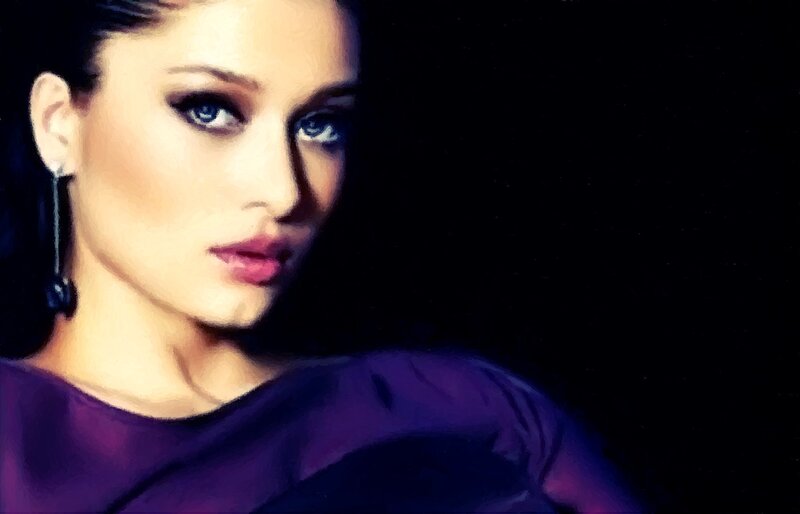 Woman with Blue Eyes — Purple, Dramatic, Digital Art, Earring