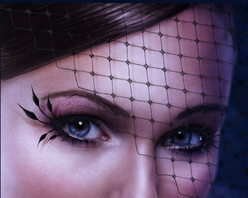 Woman with Blue Eyes — Purple, Dramatic, Photograph, Veil
