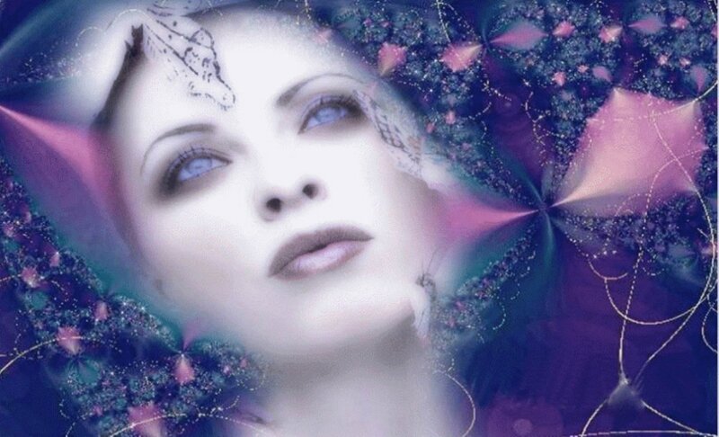 Woman with Blue Eyes — Purple, Dreamy, Digital Art