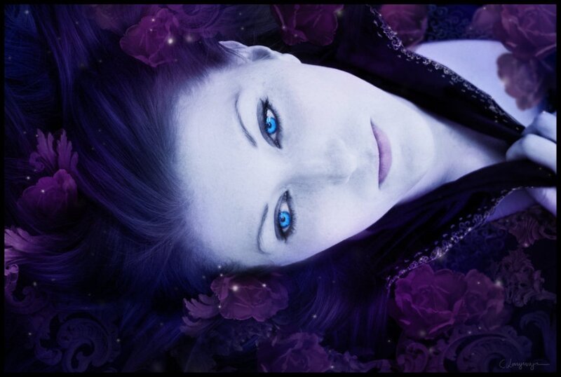 Woman with Blue Eyes — Purple, Dreamy, Night, Digital Art