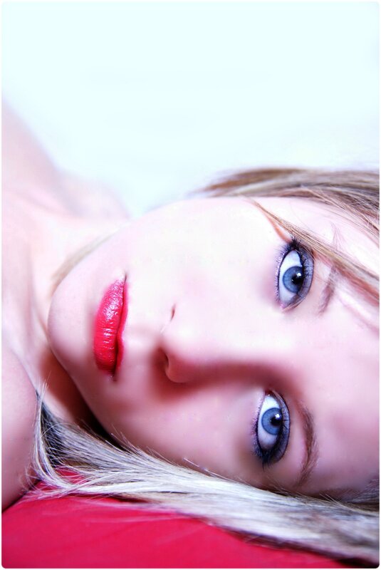 Woman with Blue Eyes — Red, Intense, Photograph, Red Lipstick