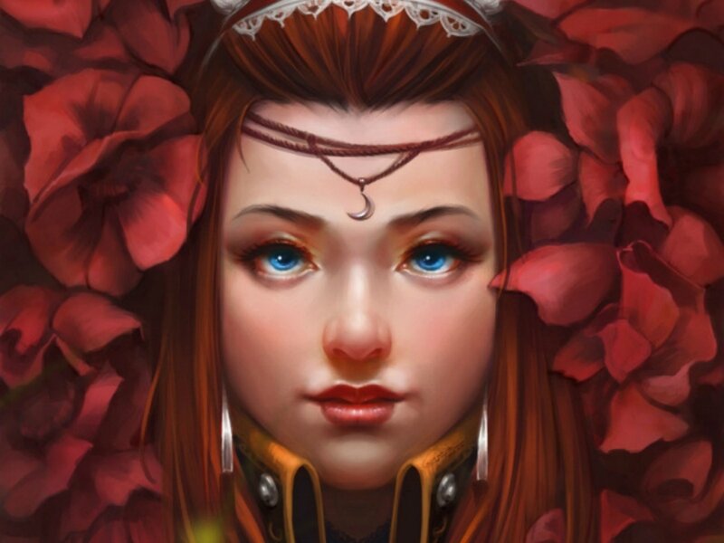 Woman with Blue Eyes — Red, Serene