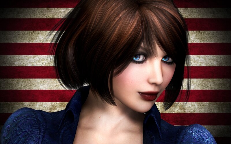 Woman with Blue Eyes — Red, Serious, 3d Render