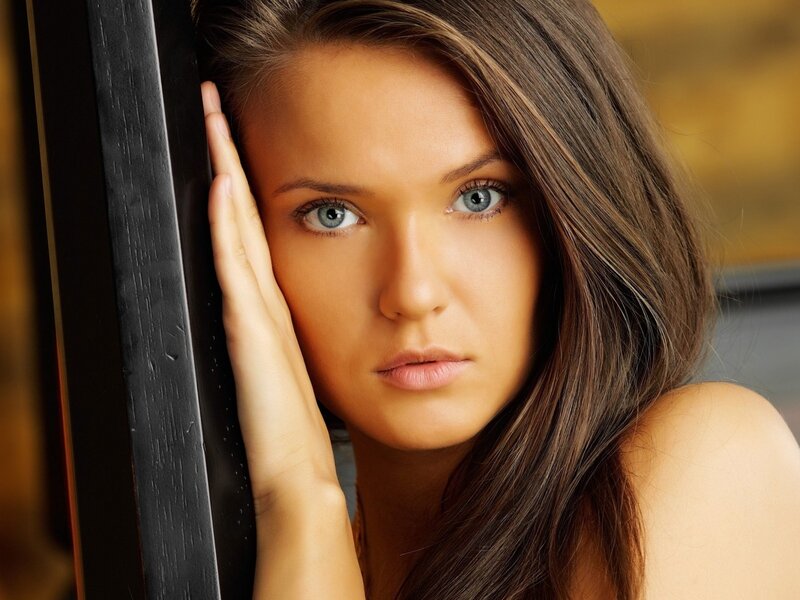 woman with blue eyes resting