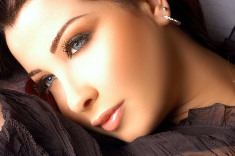 woman with blue eyes resting