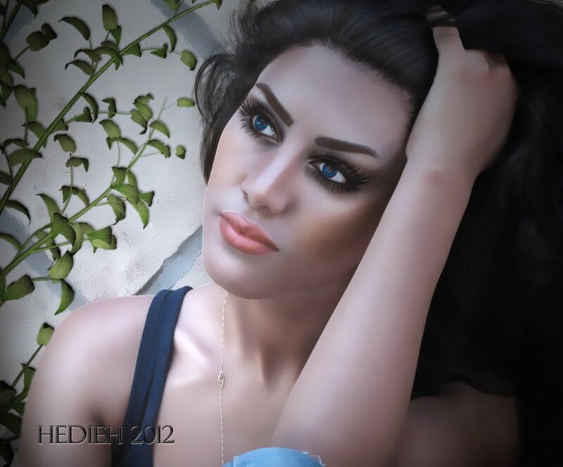 Woman with Blue Eyes — Serene, Digital Art, Plant