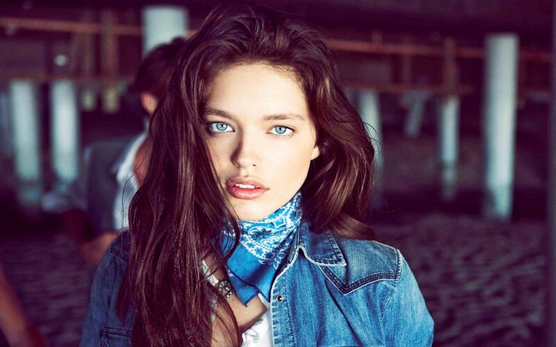 Woman with Blue Eyes — Serious, Photograph, Bandana