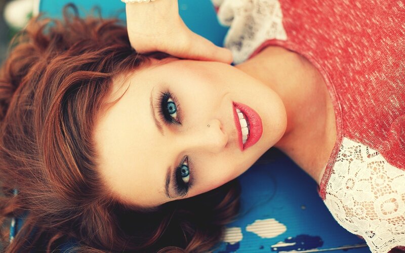 woman with blue eyes smiling