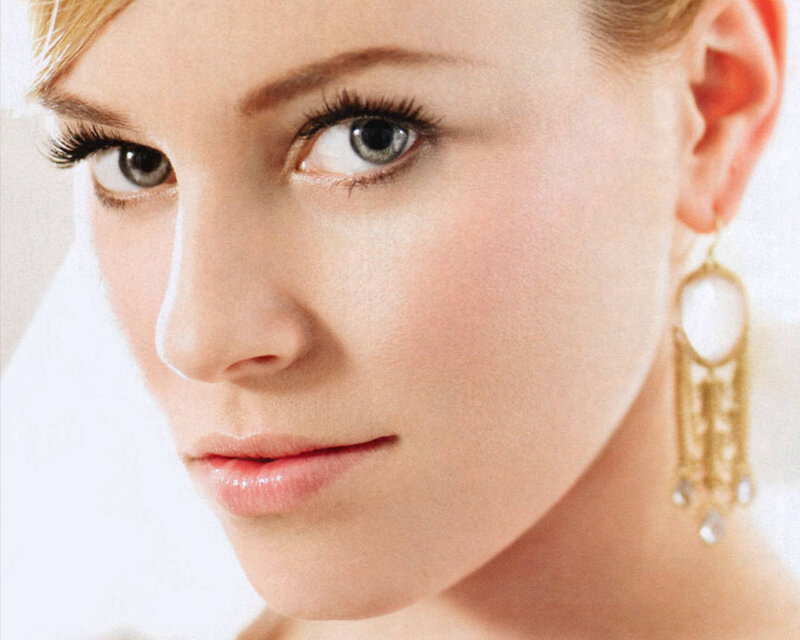 Woman with Blue Eyes — White, Calm, Photograph, Earring, Makeup