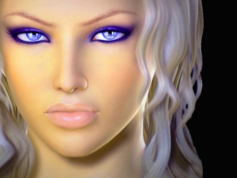 Woman with Blue Eyes — White, Dramatic, Digital Art, Blonde Hair
