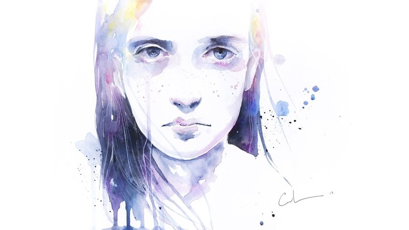 Woman with Blue Eyes — White, Dramatic, Painting