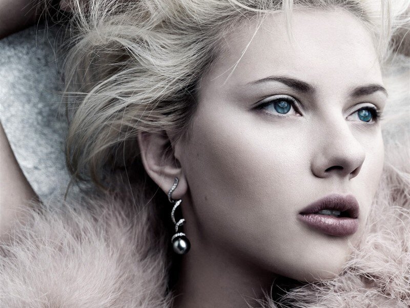 Woman with Blue Eyes — White, Dramatic, Photograph, Earring