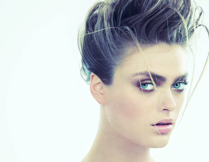 Woman with Blue Eyes — White, Dramatic, Photograph, Hair