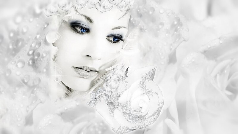 Woman with Blue Eyes — White, Ethereal, Digital Art, Blue Eyes