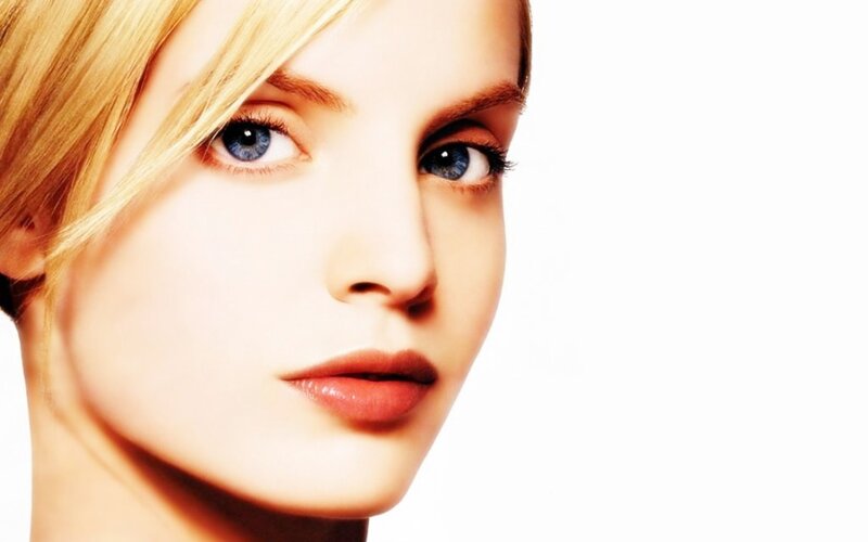 Woman with Blue Eyes — White, Neutral, Photograph, Blonde Hair, Blue Eyes, White Background, Blond