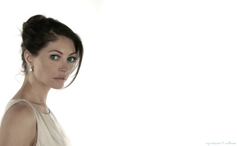 Woman with Blue Eyes — White, Neutral, Photograph, Earring, White Background