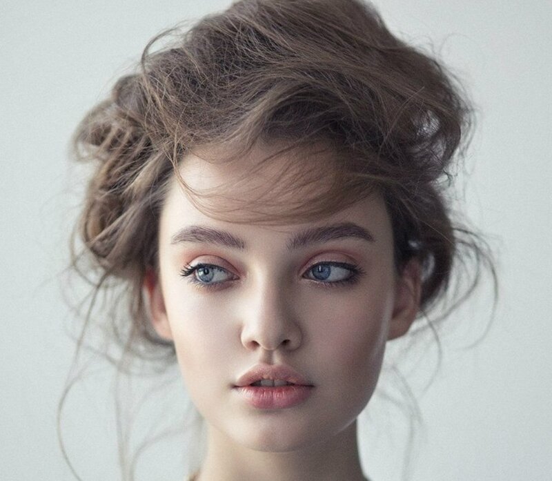 Woman with Blue Eyes — White, Neutral, Photograph, Hair