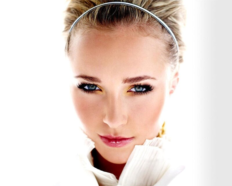 Woman with Blue Eyes — White, Neutral, Photograph, Headband, Makeup