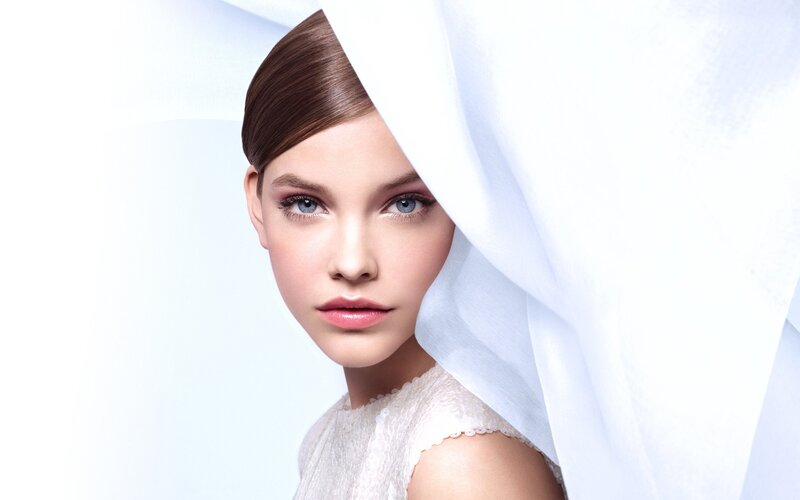 Woman with Blue Eyes — White, Serene, Photograph, White Fabric
