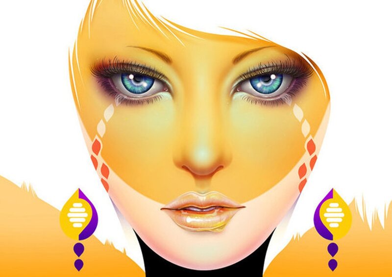 Woman with Blue Eyes — Yellow, Dramatic, Digital Art