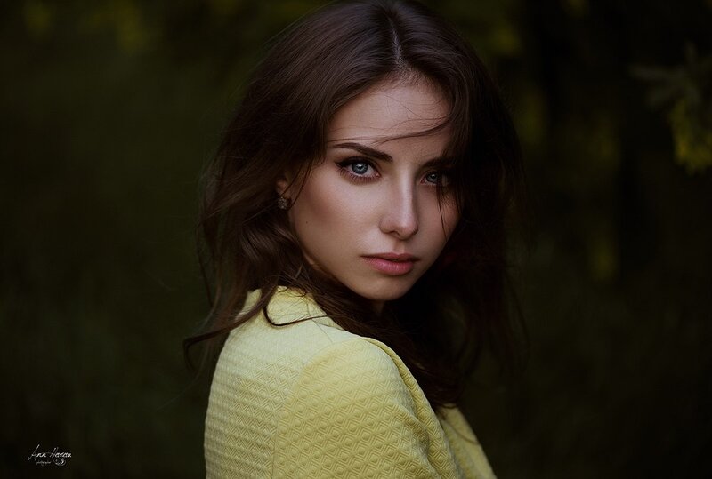Woman with Blue Eyes — Yellow, Dramatic, Photograph