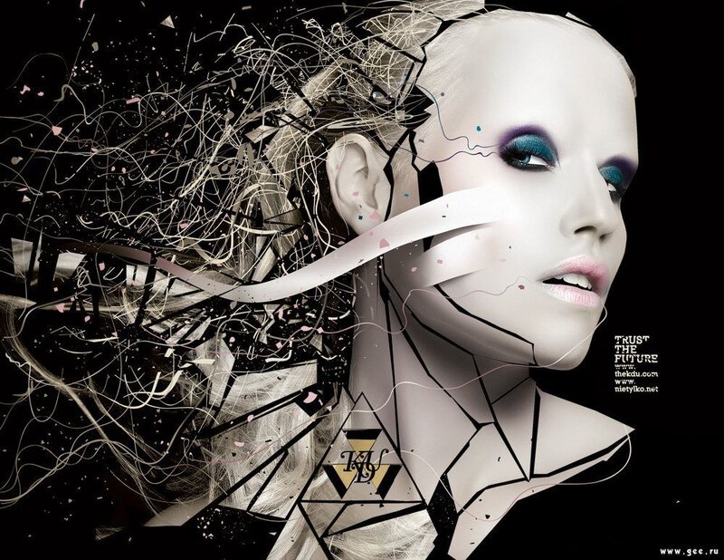 Woman with Blue Eyeshadow — Black, Dramatic, Digital Art