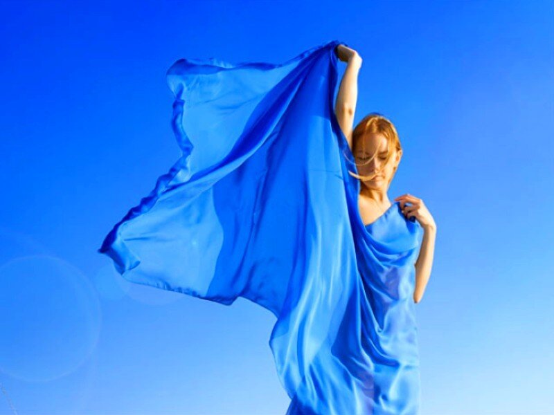 woman with blue fabric