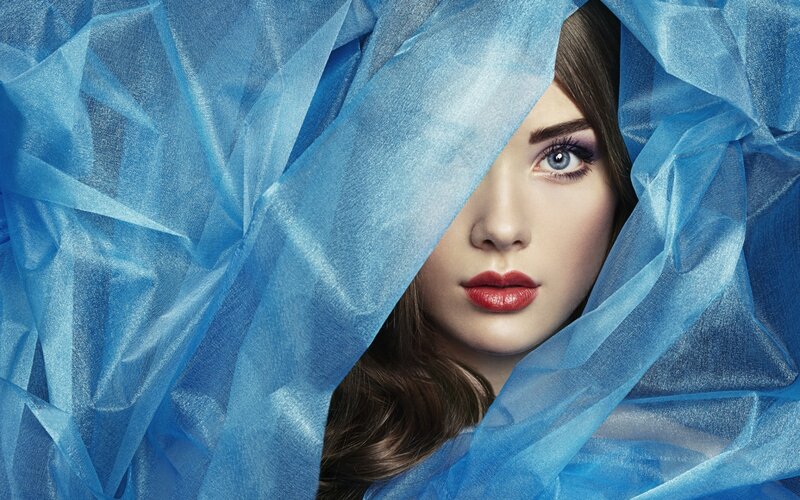Woman with Blue Fabric — Dramatic, Photograph, Eye