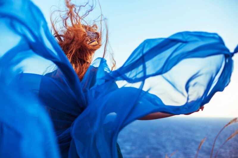 Woman with Blue Fabric — Dynamic
