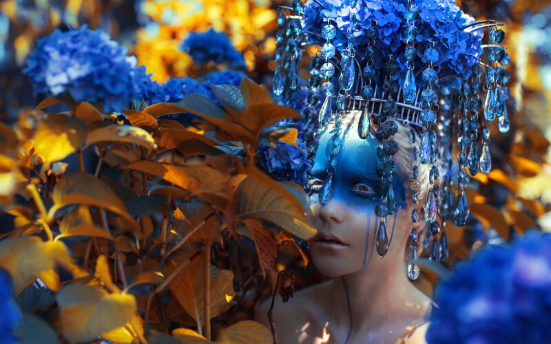 Woman with Blue Face Paint — Dramatic, Autumn