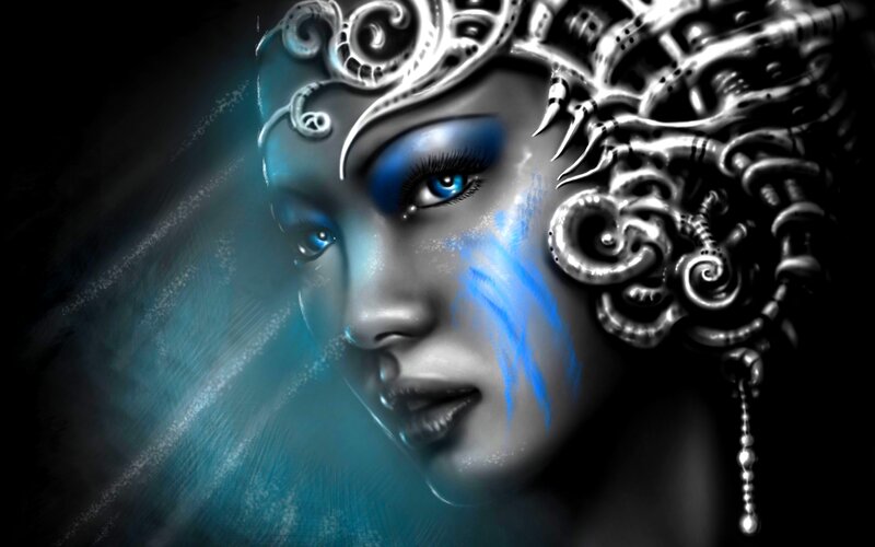 Woman with Blue Face Paint — Dramatic, Digital Art