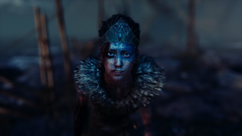 Woman with Blue Face Paint — Dramatic, Night, 3d Render