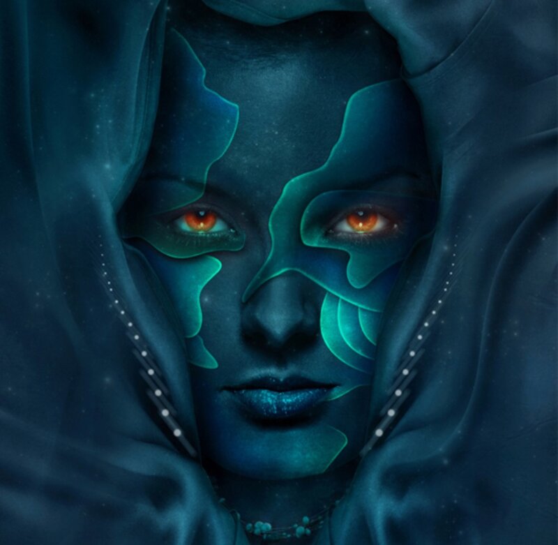 Woman with Blue Face Paint — Dramatic, Night, Digital Art