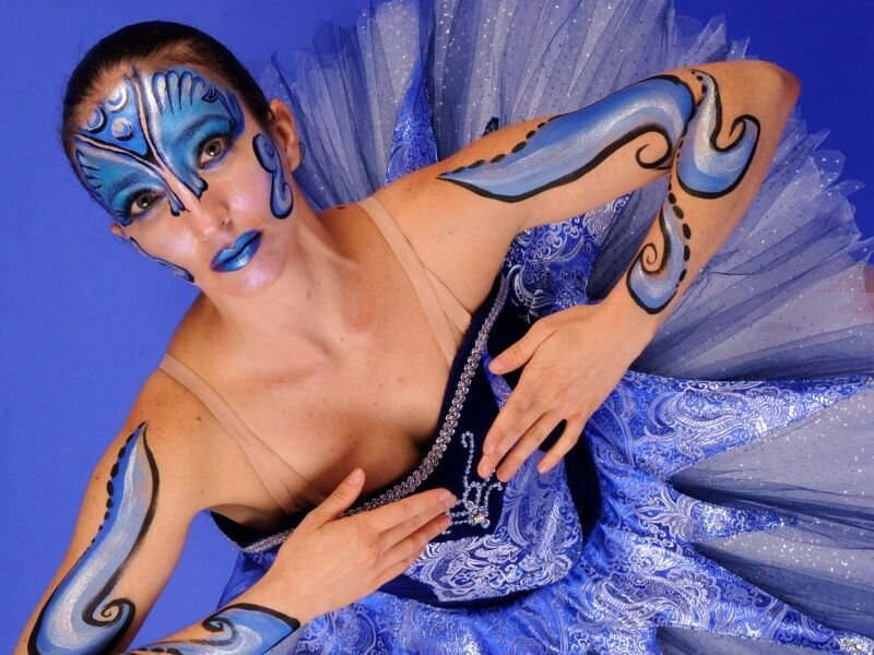 Woman with Blue Face Paint — Dramatic, Photograph, Face Paint, Costume