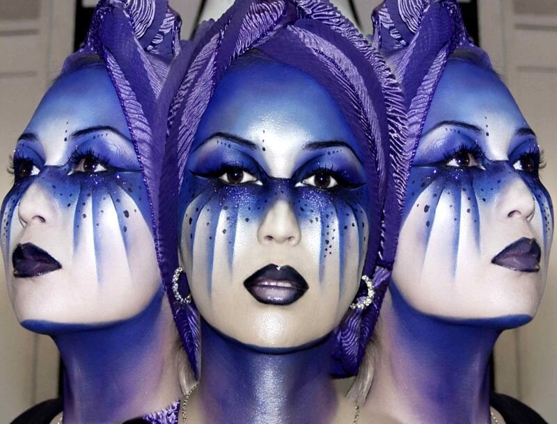 Woman with Blue Face Paint — Dramatic, Photograph, Face Paint