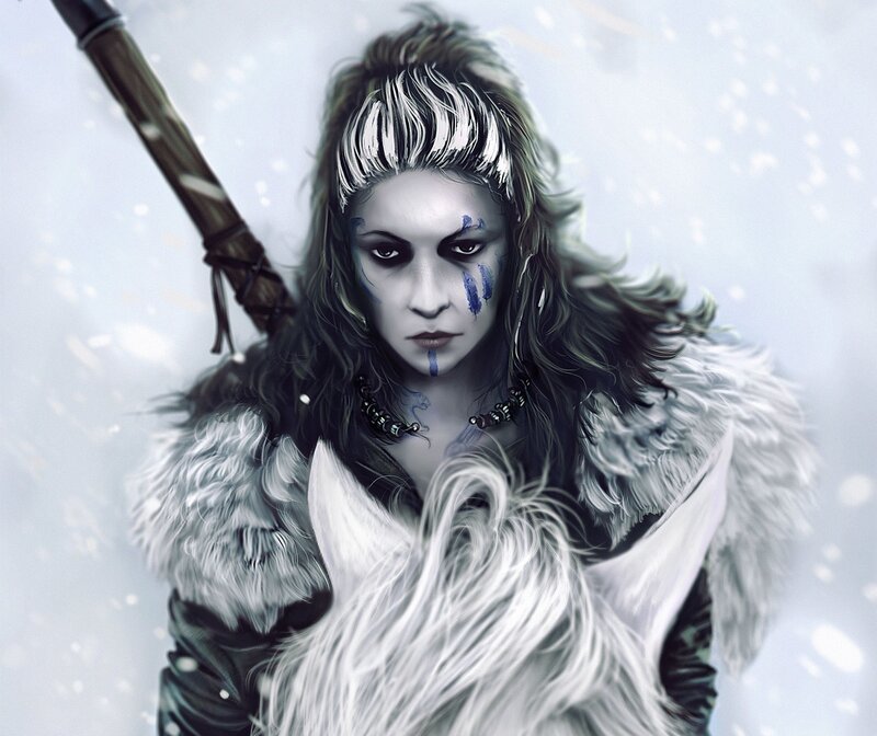 Woman with Blue Face Paint — White