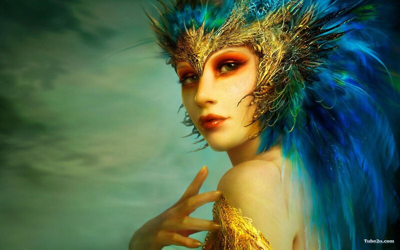 Woman with Blue Feathers — Dramatic, Digital Art
