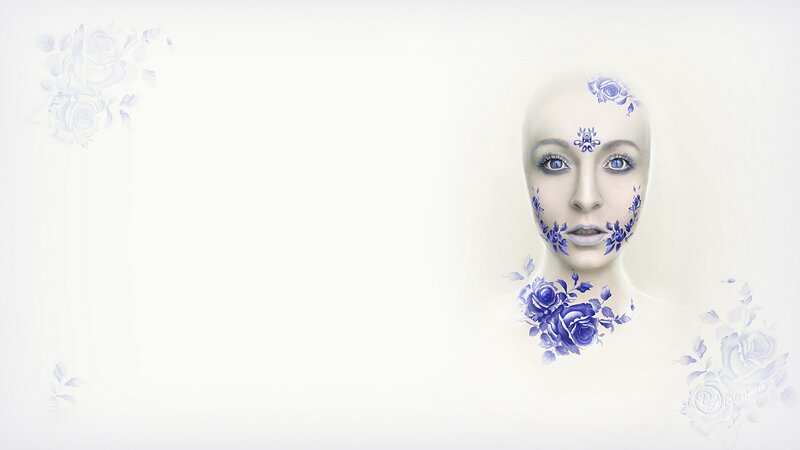 woman with blue floral face art