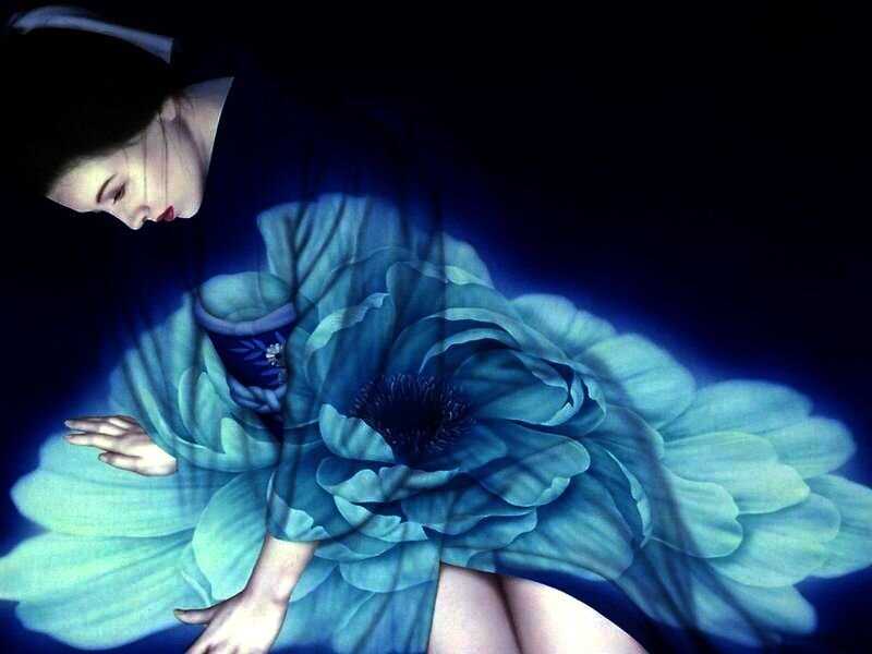 Woman with Blue Flower — Dramatic