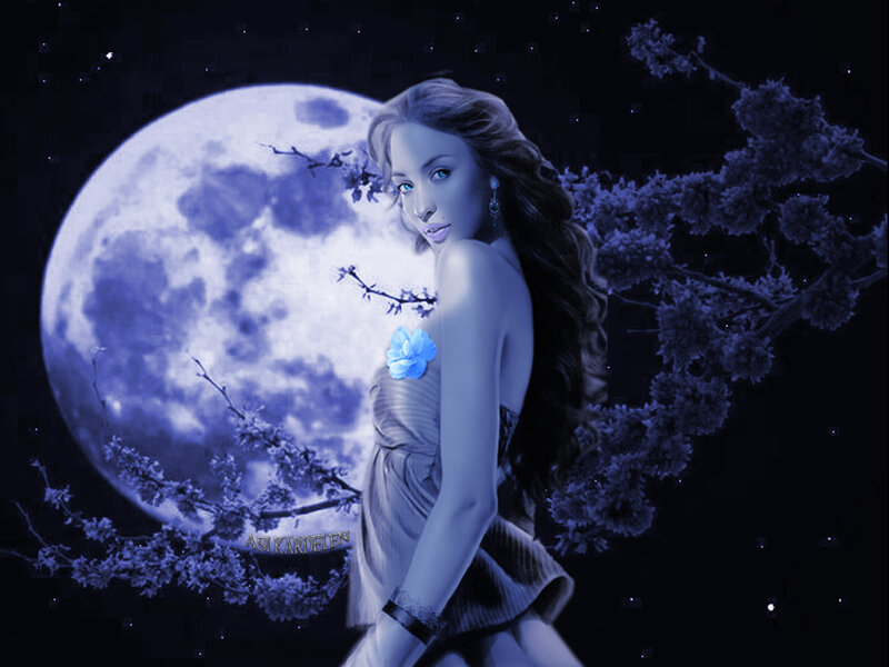 Woman with Blue Flower — Serene, Night