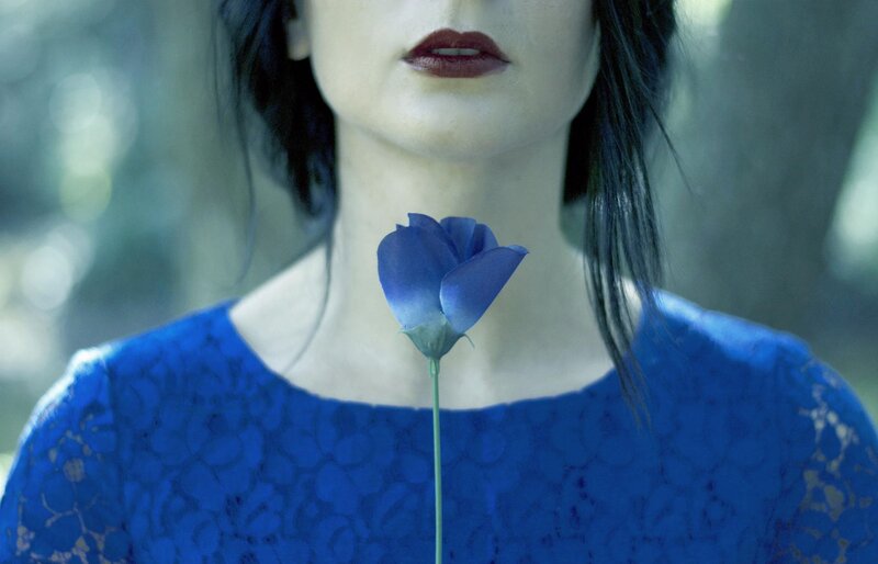 Woman with Blue Flower — Serene, Photograph, Dress