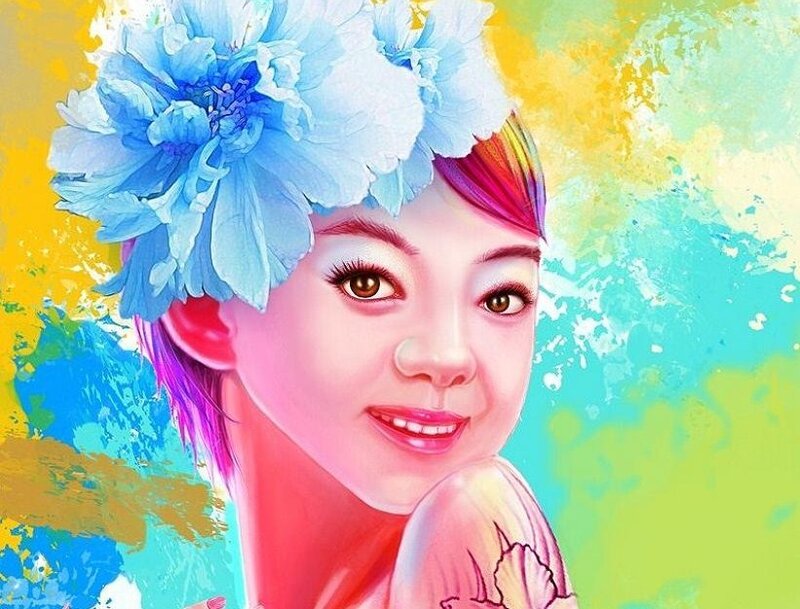 Woman with Blue Flower — Vibrant