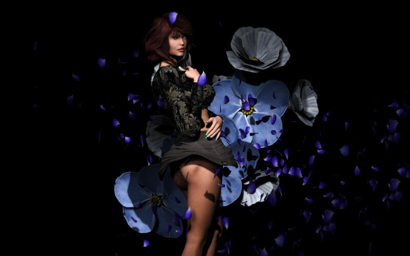 woman with blue flowers