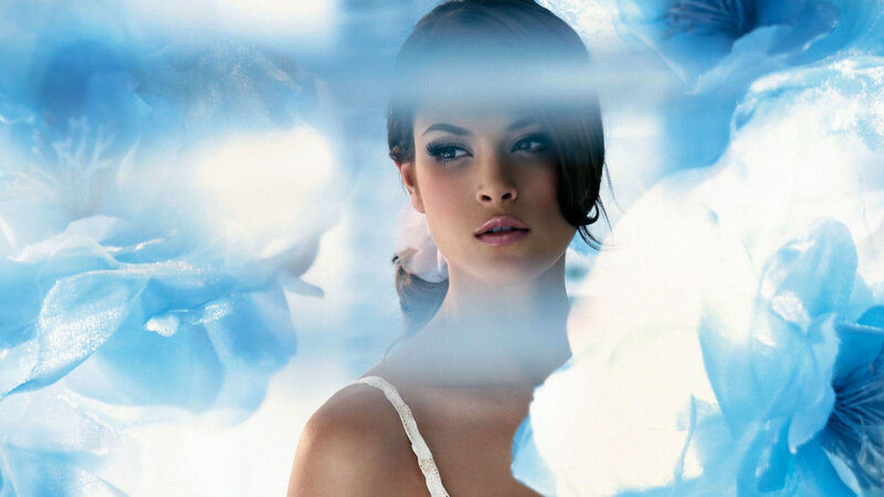Woman with Blue Flowers — Dreamy, Photograph