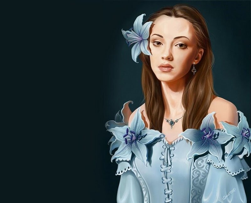 Woman with Blue Flowers — Serene