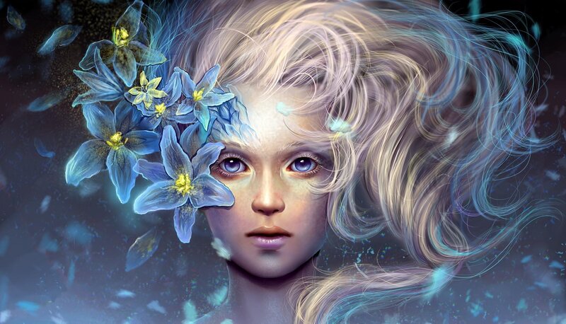 woman with blue flowers